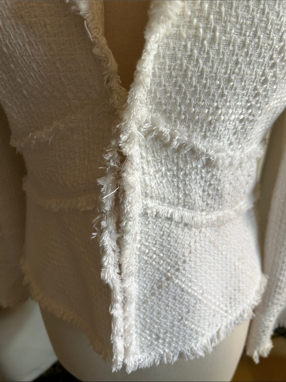 White House Black Market Ivory Fringe-Trim Tweed Blazer - Picture 5 of 11